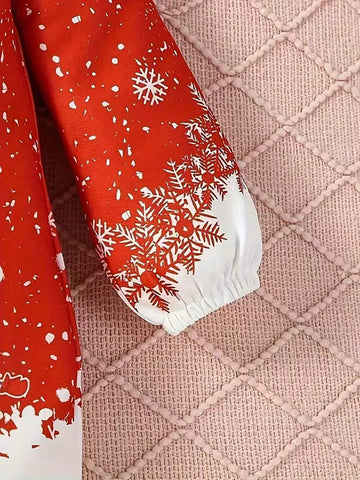 Girls Christmas Snowflake Digital Print Long Sleeve Dress, Autumn