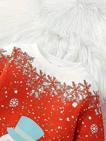 Girls Christmas Snowflake Digital Print Long Sleeve Dress, Autumn