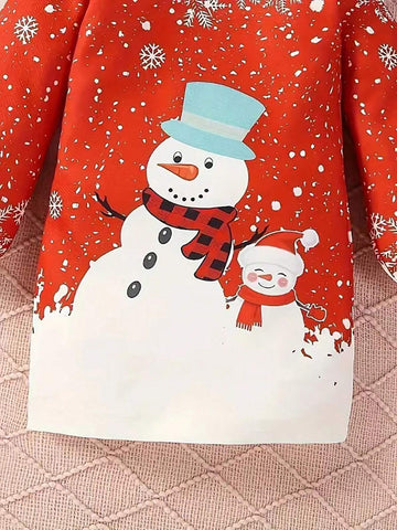 Girls Christmas Snowflake Digital Print Long Sleeve Dress, Autumn