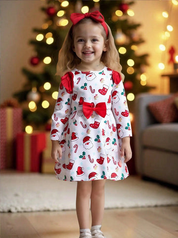 Girls Christmas Theme Princess Style Dress, Classic Red With White Fur Trim, Suitable For Winter Party And Holiday Gathering