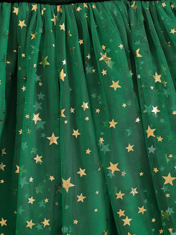 Girls' Christmas Velvet Cute Star Mesh Tulle Princess Dress