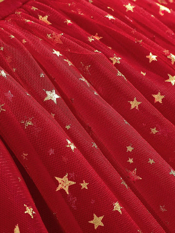 Girls Christmas Velvet Sweet Star Mesh Tulle Skirt