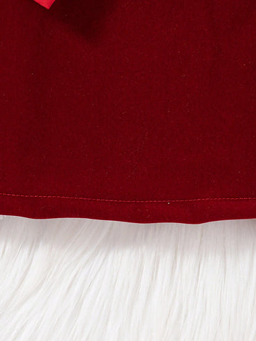 Girls Christmas & New Year Dress With Bow Decor And Hidden Back Zipper, With Free Handbag, Autumn/Winter