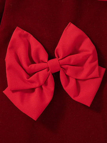 Girls Christmas & New Year Dress With Bow Decor And Hidden Back Zipper, With Free Handbag, Autumn/Winter