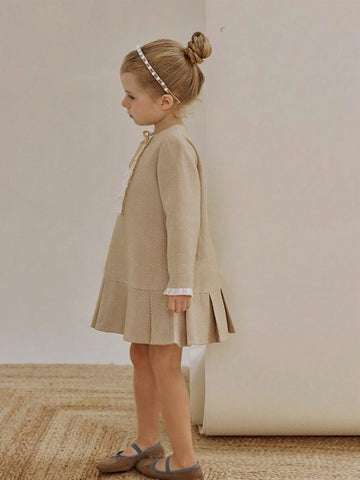 Girls Classic Houndstooth Pleated Dress, Retro French Style Party Princess Dress, Autumn/Winter