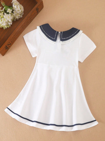 Girls' Collared Short Sleeve Sports Dress, Preppy Style, Summer
