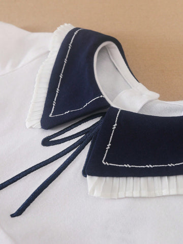 Girls' Collared Short Sleeve Sports Dress, Preppy Style, Summer