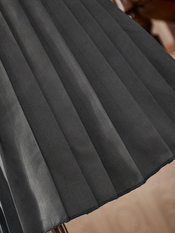 Girls' College Style Short-Sleeved Shirt With Lapel Collar + Pleated Skirt, 2pcs/Set