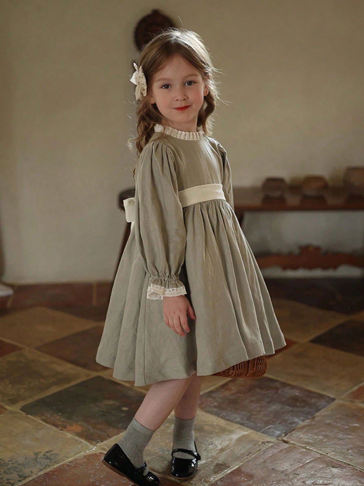 Girls Colorblock Lace Trim Princess Dress, Children's Palace Style Birthday Dress For Autumn/Winter