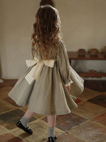 Girls Colorblock Lace Trim Princess Dress, Children's Palace Style Birthday Dress For Autumn/Winter