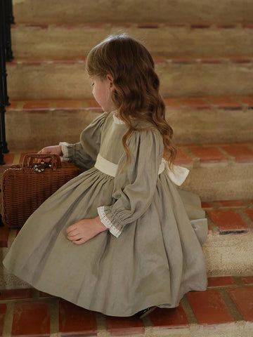 Girls Colorblock Lace Trim Princess Dress, Children's Palace Style Birthday Dress For Autumn/Winter