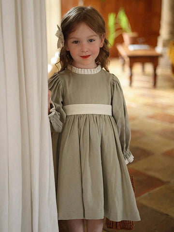 Girls Colorblock Lace Trim Princess Dress, Children's Palace Style Birthday Dress For Autumn/Winter