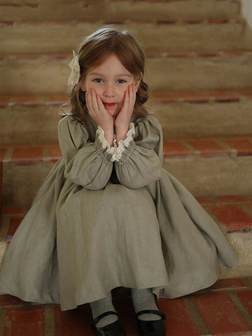 Girls Colorblock Lace Trim Princess Dress, Children's Palace Style Birthday Dress For Autumn/Winter