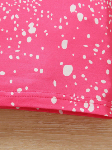 Girls Colorblock Leopard Print Heart Graphic Round Neck Long Sleeve Knee Length Dress, Spring & Summer