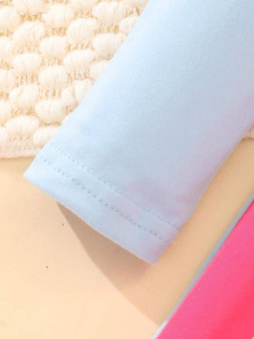 Girls Colorblock Round Neck Long Sleeve Casual Dress