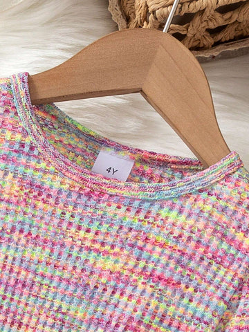 Girls Colorful Dopamine Printed Casual Long Sleeve Dress, Versatile Party Dress, Spring/Autumn