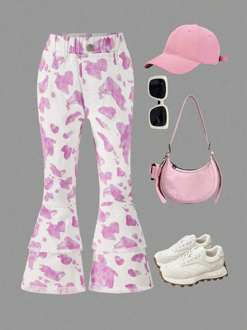 Girls Colorful Dyed Casual Double-Layer Bell-Bottom Jeans, Autumn