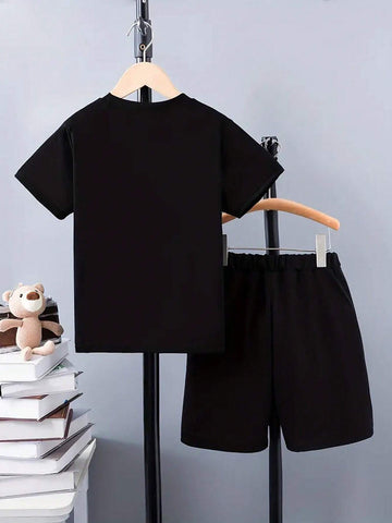 Girls" Colorful Funny Printed Short Sleeve Outfit For Spring, Summer And Autumn