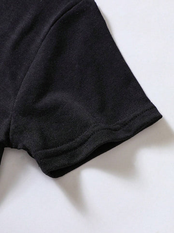 Girls" Colorful Funny Printed Short Sleeve Outfit For Spring, Summer And Autumn