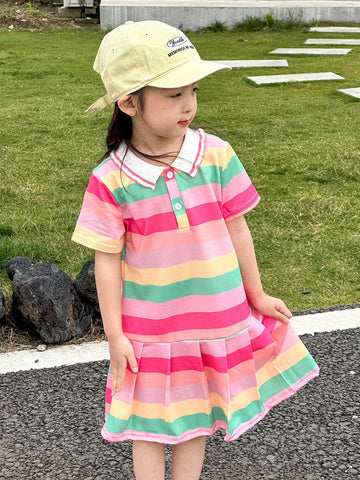 Girls' Colorful Striped Casual (Mini) Dress