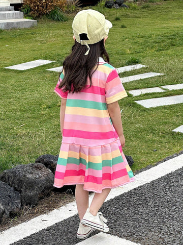 Girls' Colorful Striped Casual (Mini) Dress