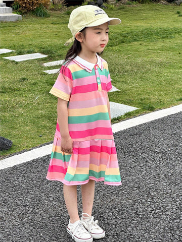 Girls' Colorful Striped Casual (Mini) Dress