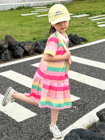 Girls' Colorful Striped Casual (Mini) Dress