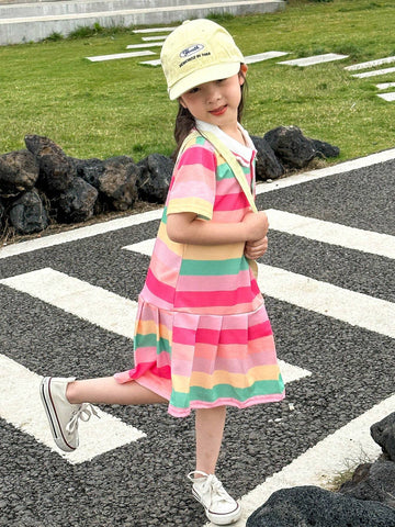 Girls' Colorful Striped Casual (Mini) Dress