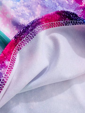 Girls Colorful Unicorn Digital Print Dress, Autumn/Winter