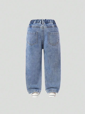 Girls Comfortable Basic Casual Glitter Sequined Embroidered Star Wash Denim Jeans, Everyday Wear