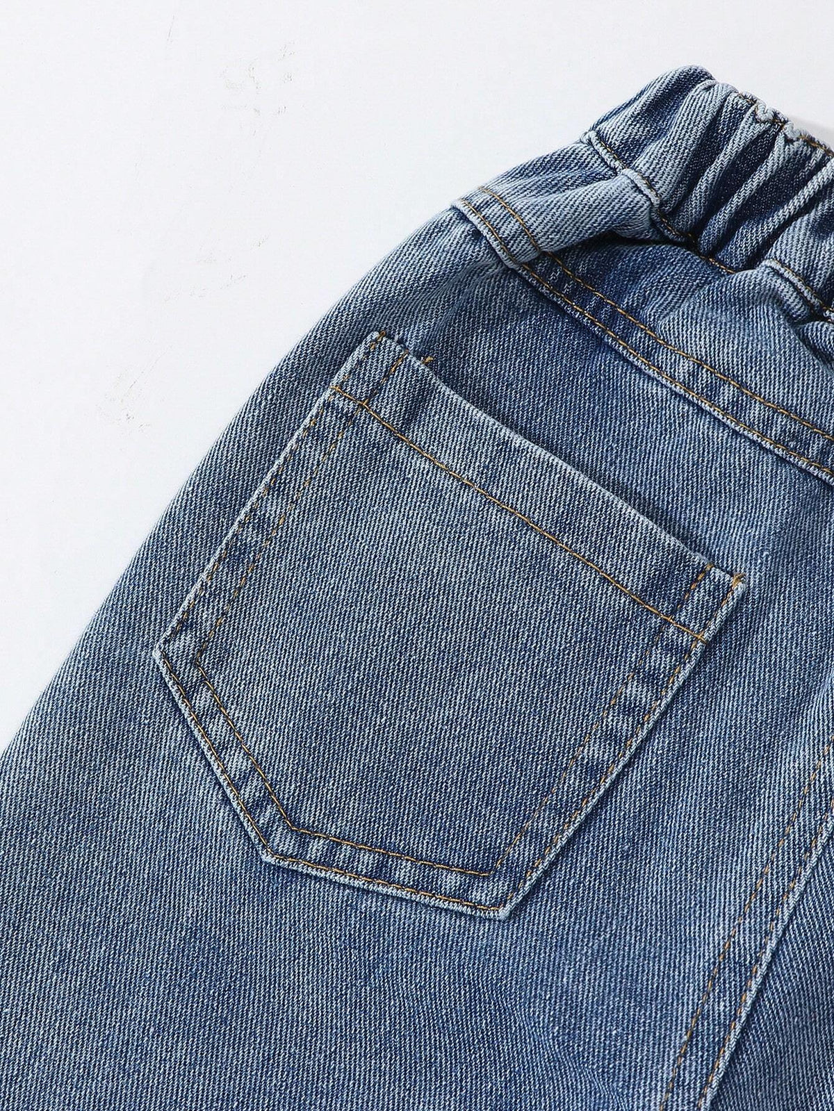 Girls Comfortable Basic Casual Glitter Sequined Embroidered Star Wash Denim Jeans, Everyday Wear