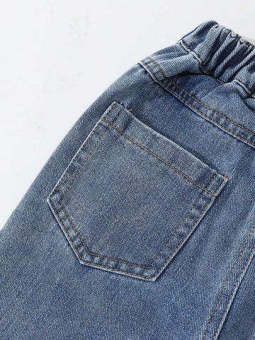 Girls Comfortable Basic Casual Glitter Sequined Embroidered Star Wash Denim Jeans, Everyday Wear