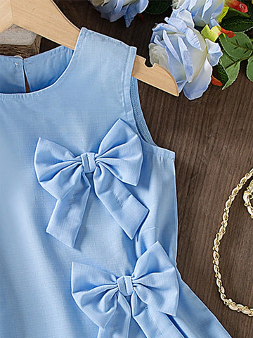 Girls' Comfortable Cute Sleeveless Bow Decor Dress, Summer