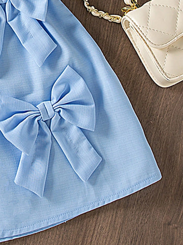 Girls' Comfortable Cute Sleeveless Bow Decor Dress, Summer
