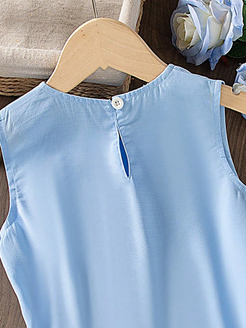 Girls' Comfortable Cute Sleeveless Bow Decor Dress, Summer
