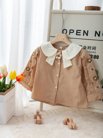 Girls' Cotton Collared Blouse, Colorblock Peter Pan Collar Elegant School Shirt, Casual Tops