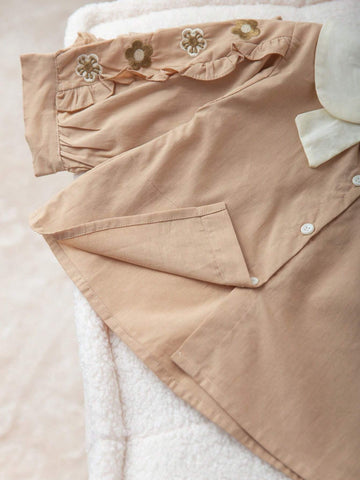 Girls' Cotton Collared Blouse, Colorblock Peter Pan Collar Elegant School Shirt, Casual Tops