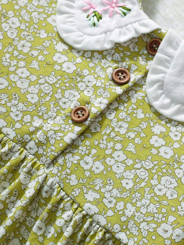Girls' Cotton Long Sleeve Printed Floral Dress, Fashionable Young Girl Doll Dress For Autumn