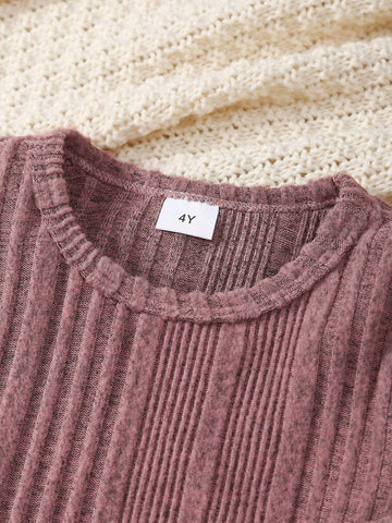 Girls' Crew Neck Patchwork Color Block Elegant Fashion Comfortable Long Sleeve Waisted Dress, Suitable For Spring/Autumn