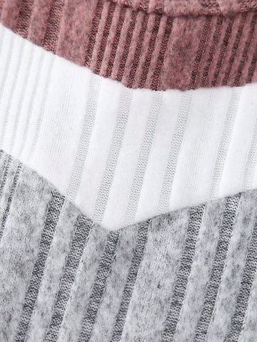 Girls' Crew Neck Patchwork Color Block Elegant Fashion Comfortable Long Sleeve Waisted Dress, Suitable For Spring/Autumn