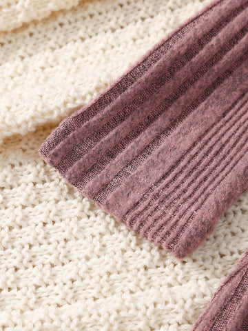 Girls' Crew Neck Patchwork Color Block Elegant Fashion Comfortable Long Sleeve Waisted Dress, Suitable For Spring/Autumn