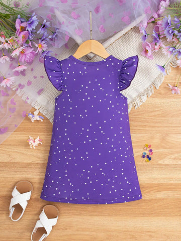 Girls Cute All Over Print Ruffle Sleeves Unicorn Pattern Summer Dress