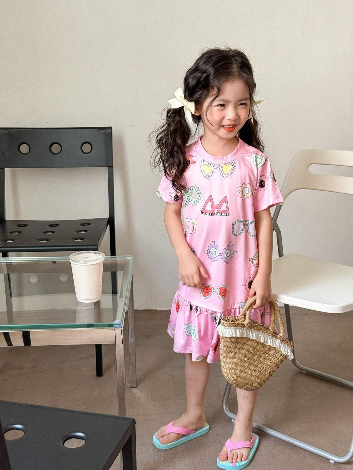 Girls' Cute And Fun Casual Colorful Graffiti Print Short Sleeve T-Shirt Dress