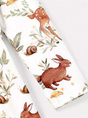 Girls Cute Animal Forest Deer Cute & Elastic Dress For Spring And Autumn