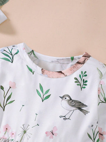 Girls Cute Animal Forest Deer Cute & Elastic Dress For Spring And Autumn