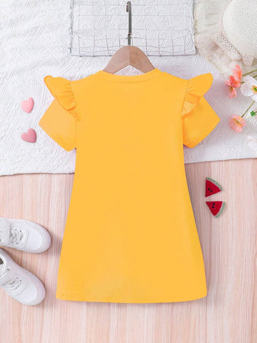 Girls' Cute Bee Print Sleeveless Overall Casual Dress With Round Neckline