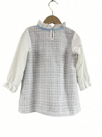 Girls Cute Bow Decor Long Sleeve Dress, Spring & Autumn