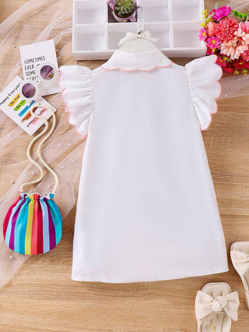 Girls' Cute Butterfly Printed Cap Sleeve Dress With Colorful Bag