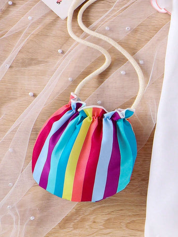 Girls' Cute Butterfly Printed Cap Sleeve Dress With Colorful Bag