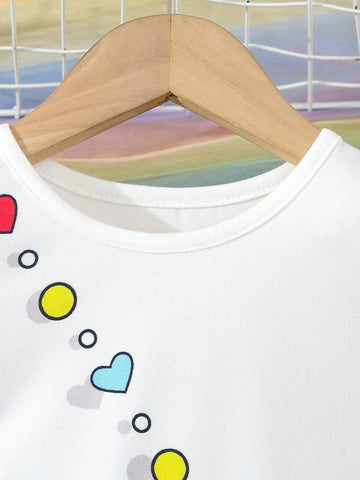 Girls' Cute Cartoon Printed Backpack & Round Neck T-Shirt Casual Dress